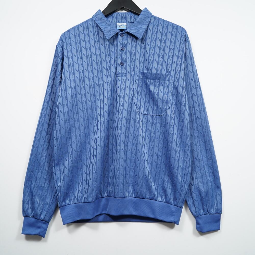 Vintage Stag Hill by Haband Textured Polo Shirt Geometric Pocket Long Sleeve M/L